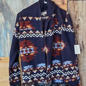 Lucky Brand Navy and Multicolor Patterned Cardigan